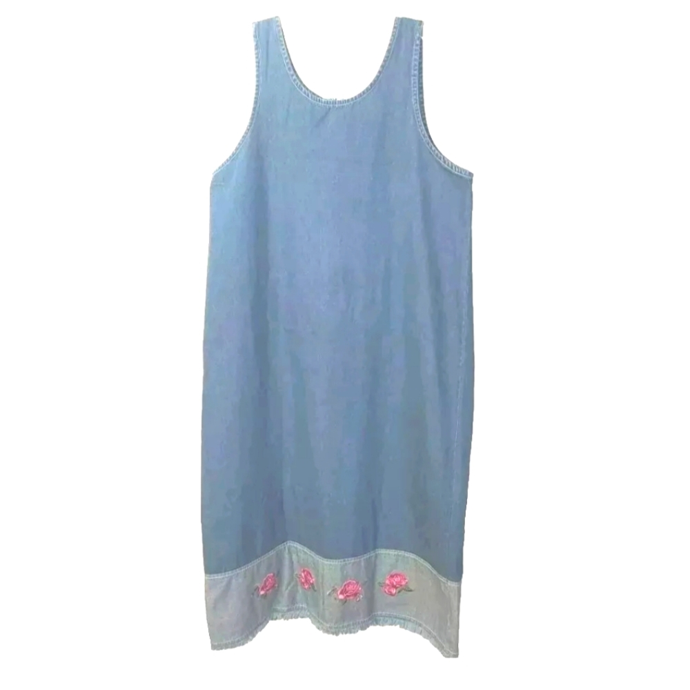 Lagenlook Blue Denim Jumper Maxi Dress Plus 1X Modest Cottage Teacher Librarian